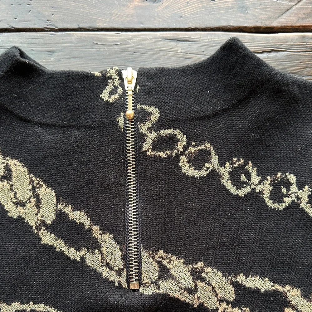 Chico's Black and Tan Chain Design Sweater Size L - Picture 4 of 8